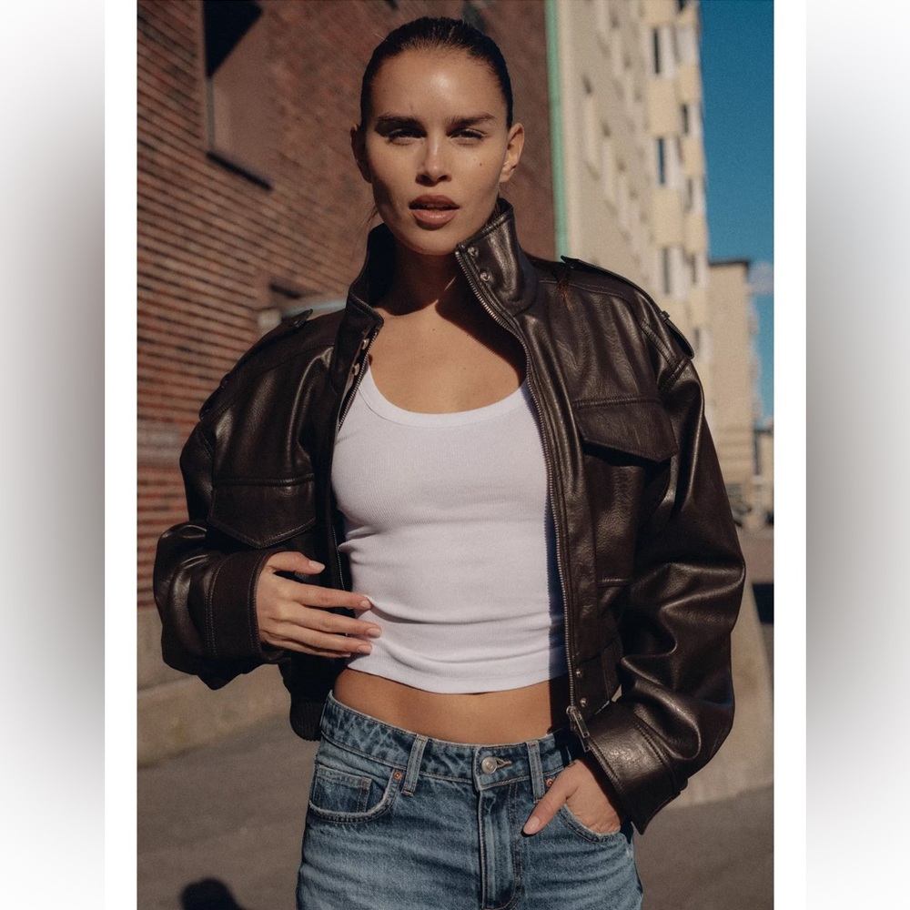 Zara FAUX LEATHER CROPPED JACKET - Picture 4 of 7